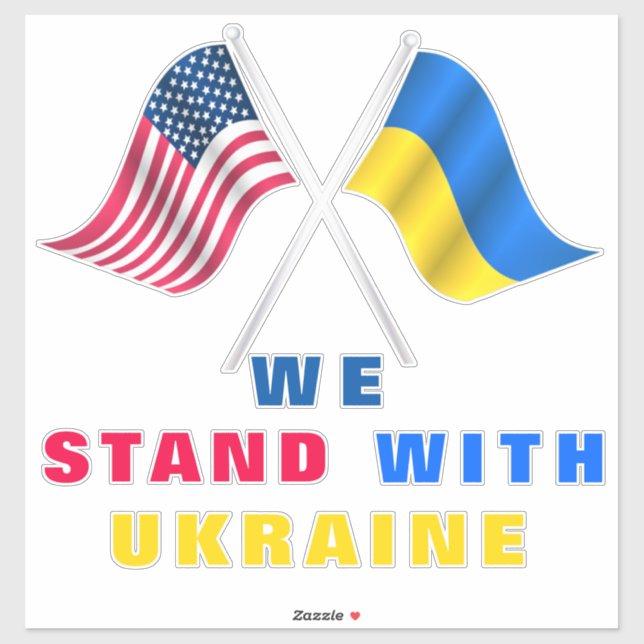Stand With Ukraine Sticker drapeaux USA et Ukraine (Feuille)