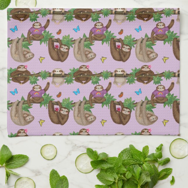 Stanley Sloth & amis serviette de thé pourpre (Plié)