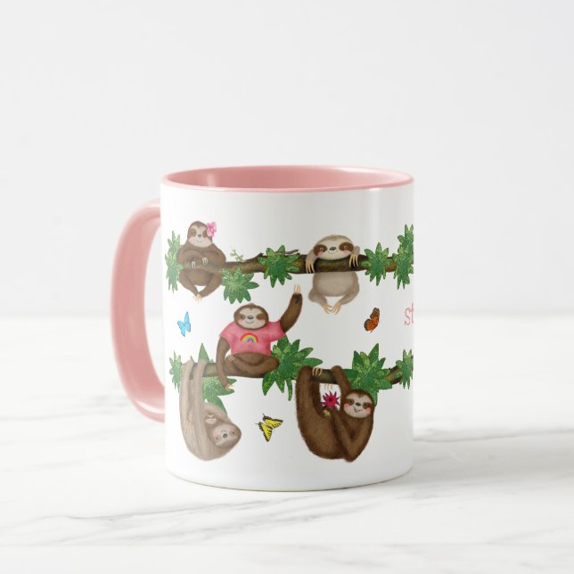 Stanley Sloth rose tasse personnalisée (Devant gauche)