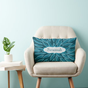 Star Burst Flower Turquoise Coussin personnalisé