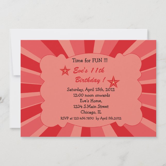 Star Burst - Invitation d'anniversaire rouge (Devant)