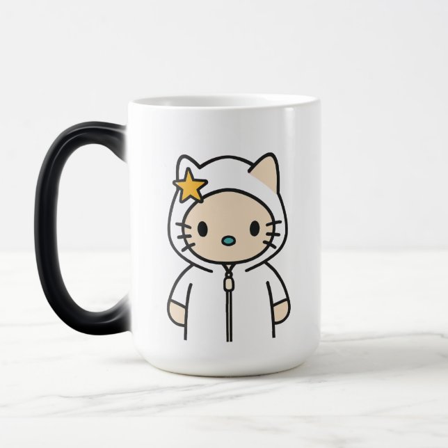 Star Kitty Mug – Cute Cat Character in White Hoodi (Gauche)