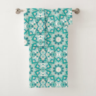 Star Mandala Motif, Aqua, Turquoise, Crème