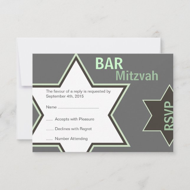 Star of David Bar Mitzvah Green & Grey RSVP (Devant)