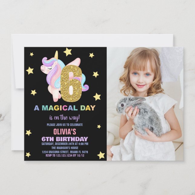 Star Rainbow Unicorn Anniversaire Invitations avec (Devant)
