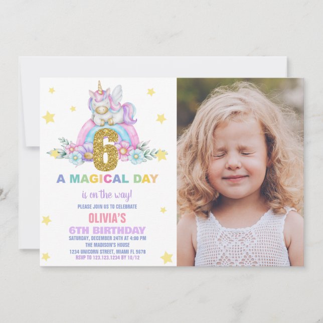 Star Rainbow Unicorn Anniversaire Invitations avec (Devant)