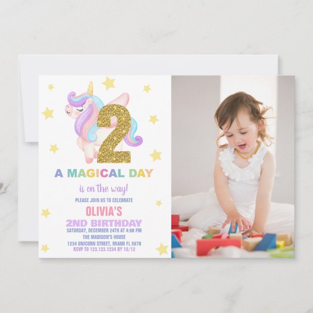 Star Rainbow Unicorn Birthday Invitations photo (Devant)