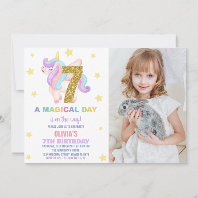 Star Rainbow Unicorn Birthday Invitations photo (Devant)