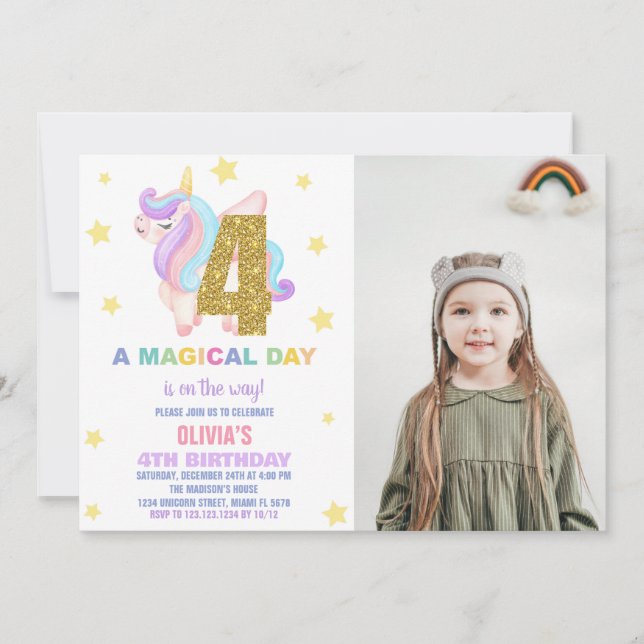 Star Rainbow Unicorn Birthday Invitations photo (Devant)