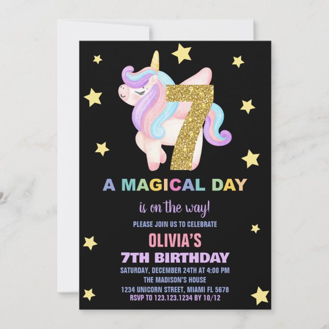 Star Rainbow Unicorn Invitations Anniversaire Vol (Devant)