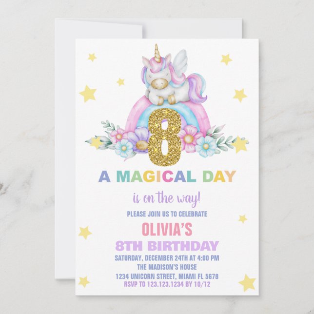 Star Rainbow Unicorn Invitations Anniversaire Vol (Devant)