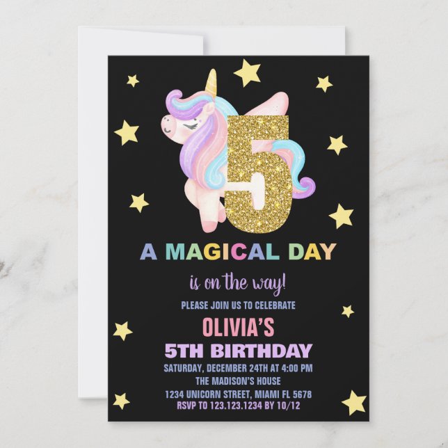 Star Rainbow Unicorn Invitations Anniversaire Vol (Devant)
