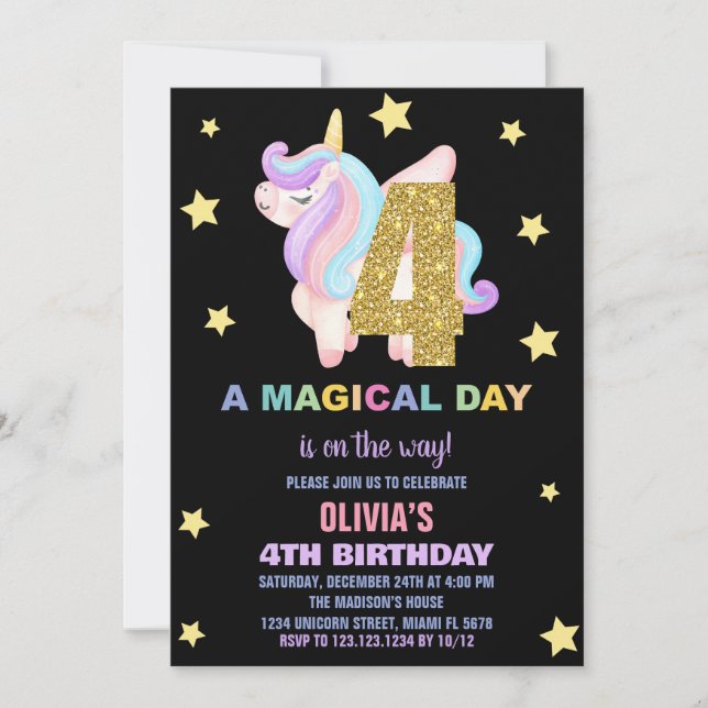 Star Rainbow Unicorn Invitations Anniversaire Vol (Devant)