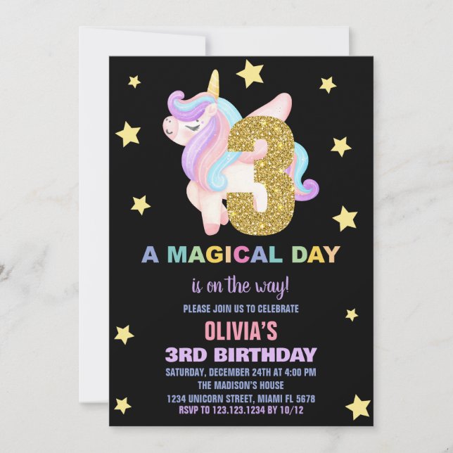 Star Rainbow Unicorn Invitations Anniversaire Vol (Devant)