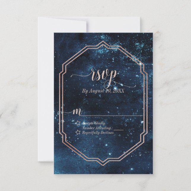 Star Sky Celestial Galaxy Watercolor Wedding RSVP (Devant)