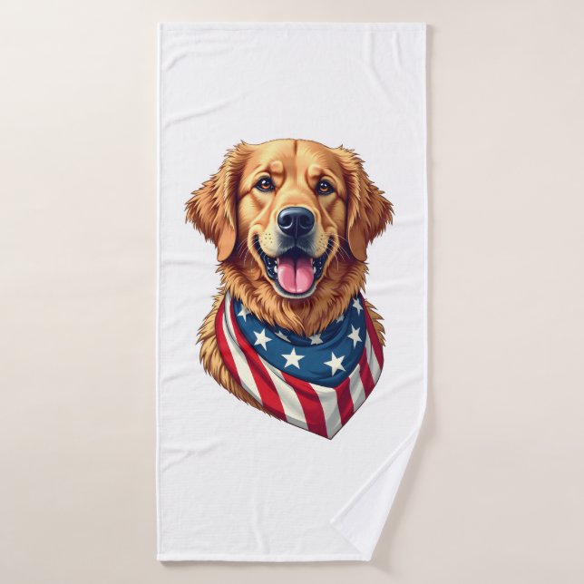 Star Spangled Golden Retriever Vintage Tee 4 (Serviette de bain)