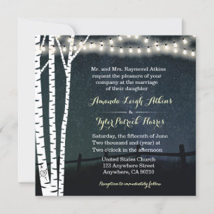 Star String Light Birch Tree Invitations de mariag