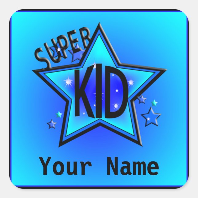 Star Super Kid Name Blue Custom Stickers (Devant)