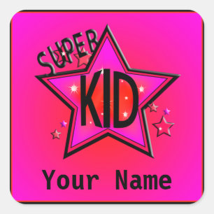 Star Super Kid Nom Stickers Personnalisés Rose