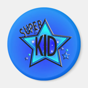 Star Super Kid Round Blue Magnet
