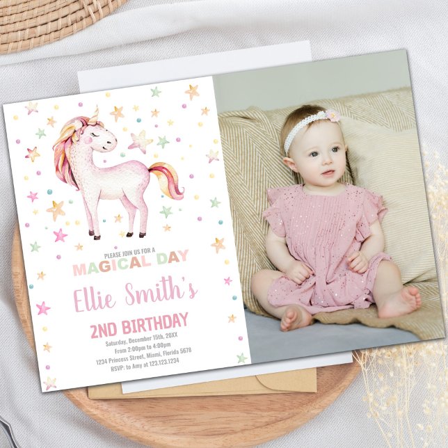 Star Unicorn Invitations d'anniversaire avec photo (Star Unicorn Birthday Invitations with photo)