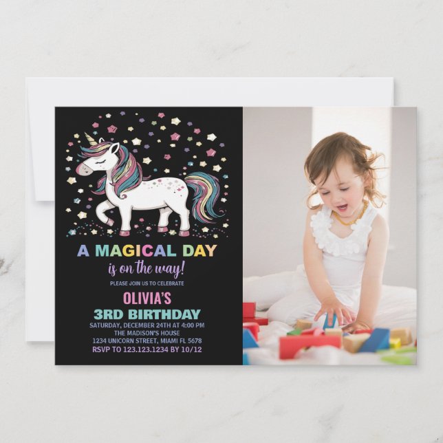 Star Unicorn Invitations d'anniversaire avec photo (Devant)