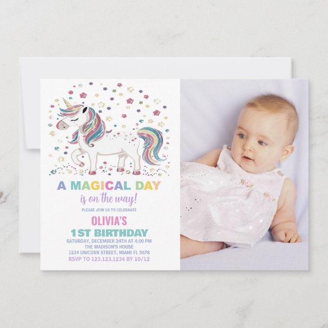 Star Unicorn Invitations d'anniversaire avec photo (Devant)