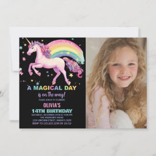 Star Unicorn Rainbow Birthday Invitations photo