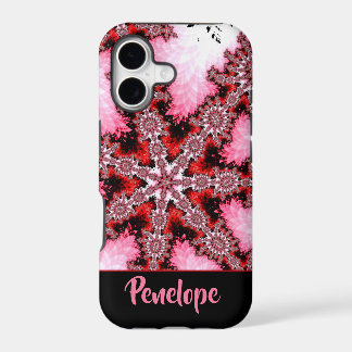 Starburst rouge et rose Fractal Abstrait avec nom