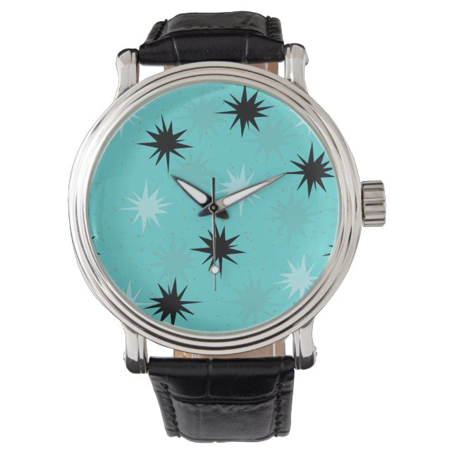 Starburst Turquoise Atomique Montre En Cuir (devant)