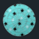 Starbursts Turquoise Atomique Cible de flechettes<br><div class="desc">Cette Cible de flechettes en métal turquoise atomique Starbursts a tout le plaisir moderne du milieu du siècle de la cuisine de votre grand-mère, moins le linoléum collant. Le design kitschy est composé d'un arrière - plan vert avec des taches d'or et des starbursts placés aléatoirement en noir, et des...</div>