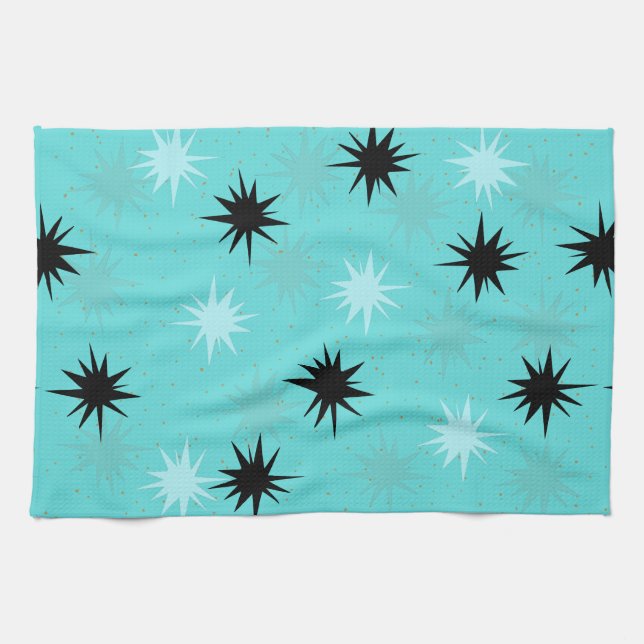 Starbursts Turquoise Atomique Serviette de cuisine (Horizontal)