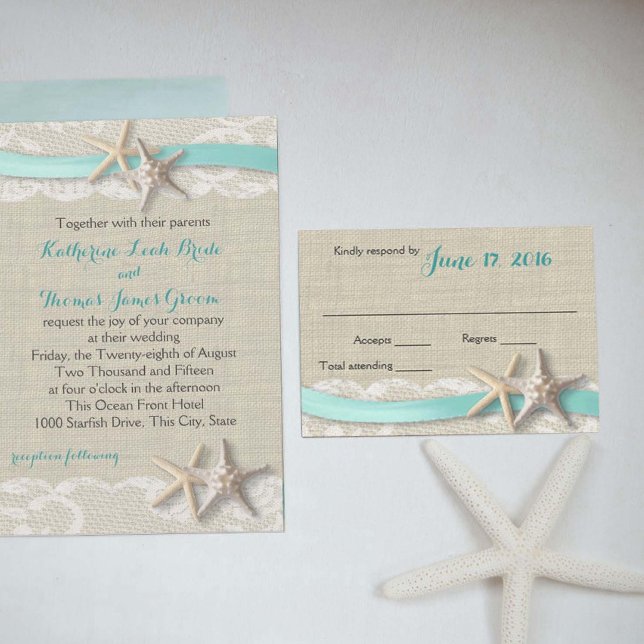 Starfish and Ribbon Beach Aqua RSVP (Créateur téléchargé)