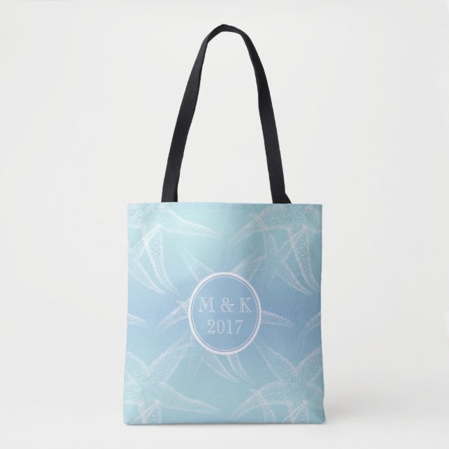 Starfish Aqua Blue Monogram Sac fourre-tout de pla (Devant)