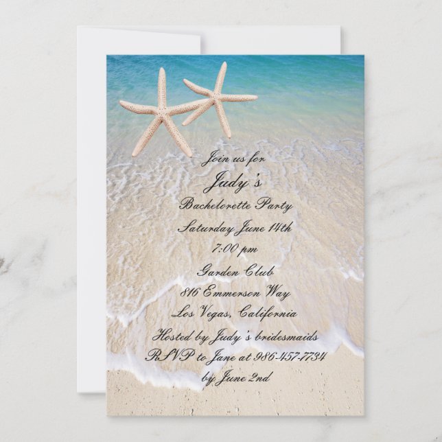 Starfish Beach Wedding Bachelorette Invitation (Devant)
