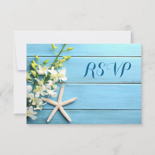 Starfish Beach Wedding Cartes RSVP Avec Orchidées (Devant)