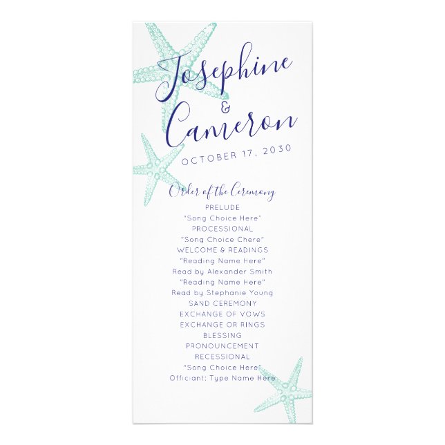 Starfish Beach Wedding Programme - bleu turquoise (Devant)