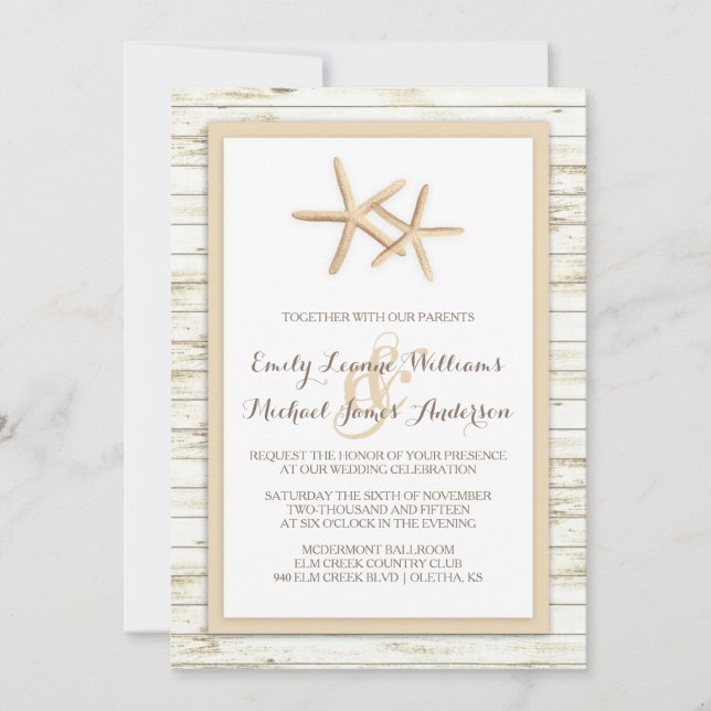 Starfish Blanchis Wood Beach Wedding Invitation (Devant)