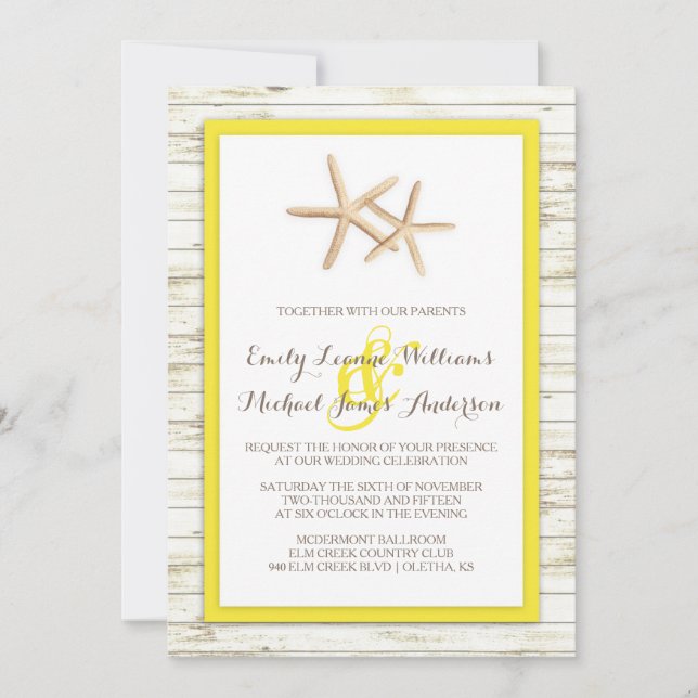 Starfish Blanchis Wood Beach Wedding Invitation (Devant)