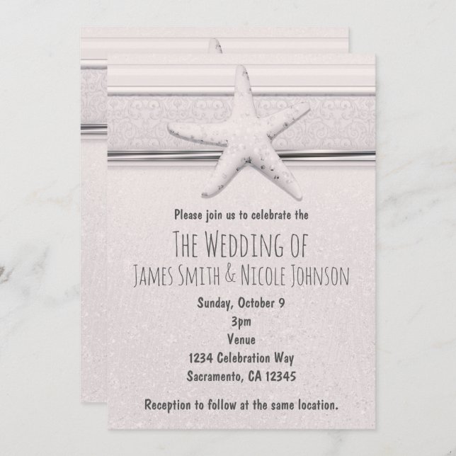 Starfish Classique Plage Blanc Mariage Invitation (Devant / Derrière)