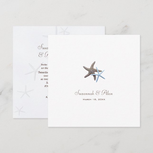 Starfish Couple Beach Carré de mariage Invitations (Devant / Derrière)