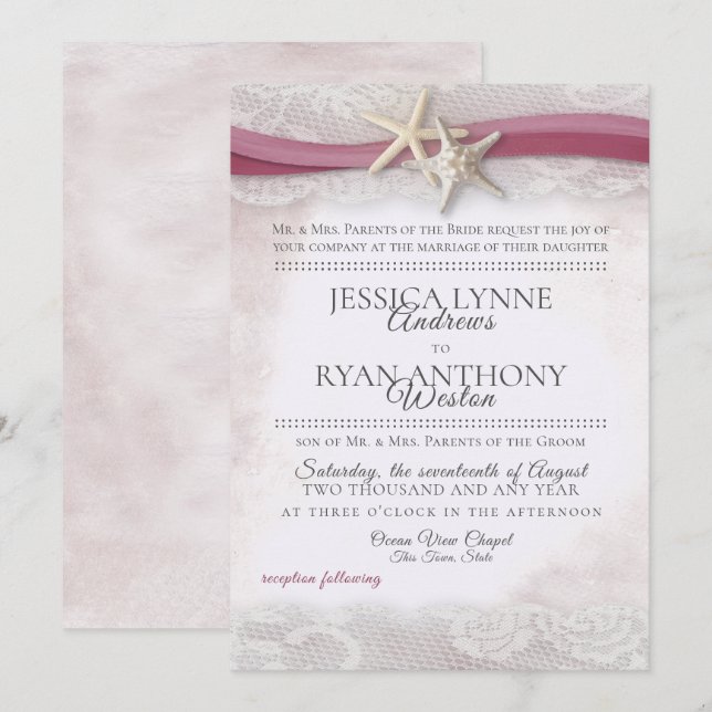 Starfish Cranberry Beach Wedding Invitation (Devant / Derrière)