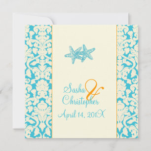 Starfish + damask/aqua Wedding Invitations