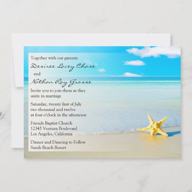 Starfish Destination Plage Mariage Invitation (Dos)