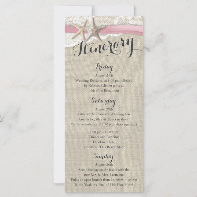 Starfish et dentelle Rustic Beach Mariage Itinérai (Devant)