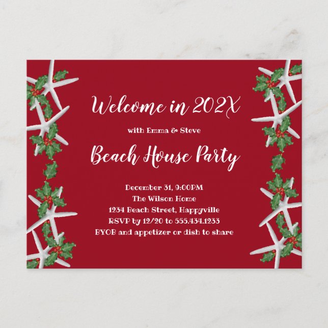 Starfish in Holly Nouvel An's Eve Beach Invitation (Devant)