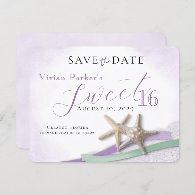 Starfish Lace Sweet 16 Save the Date (Devant / Derrière)