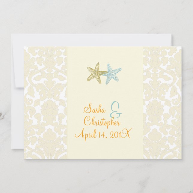 Starfish + mariage damassé Invitations (Devant)