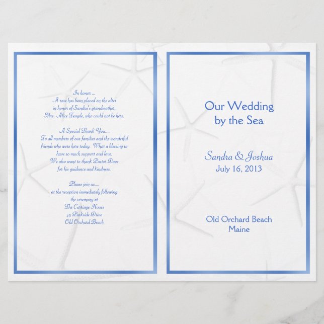 Starfish, Modèle du programme de mariage d'été, pl (Devant)