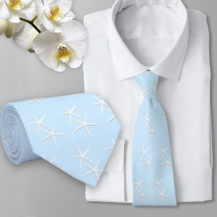 Starfish Motif Pale Blue Beach Groom Cravate